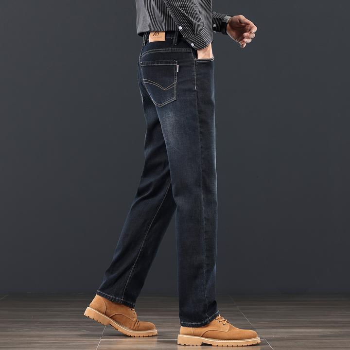 香港高端牛仔裤男士宽松直筒秋冬新款中年商务弹力休闲百搭长裤子