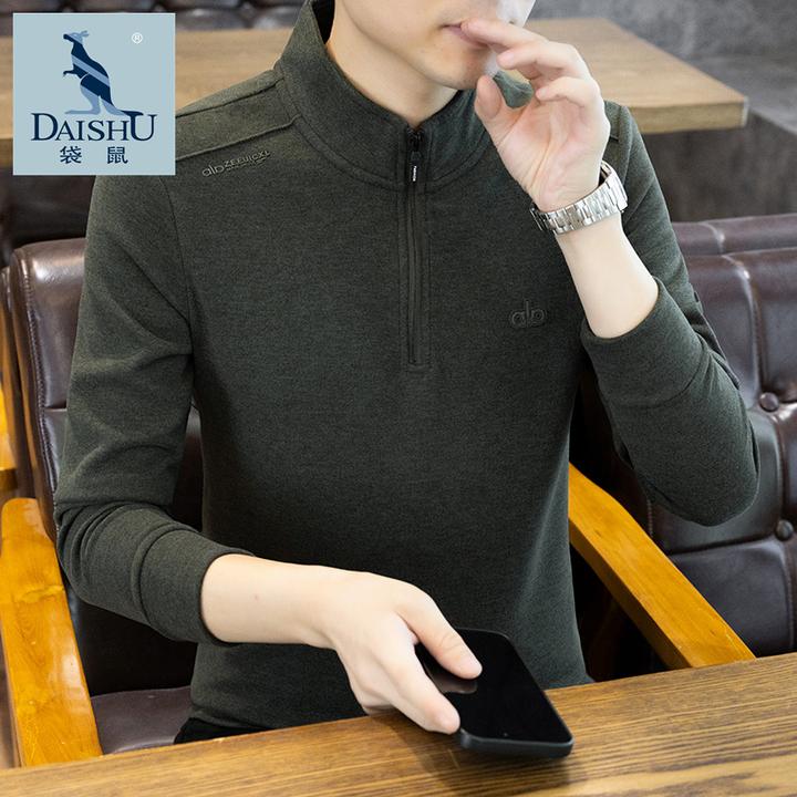 Dai Shu/袋鼠秋冬男士立领卫衣休闲半拉链保暖长袖T恤德绒上衣潮