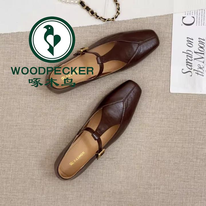 啄木鸟复古粗跟玛丽珍鞋女2025夏季新款一字带方头单鞋低跟奶奶鞋