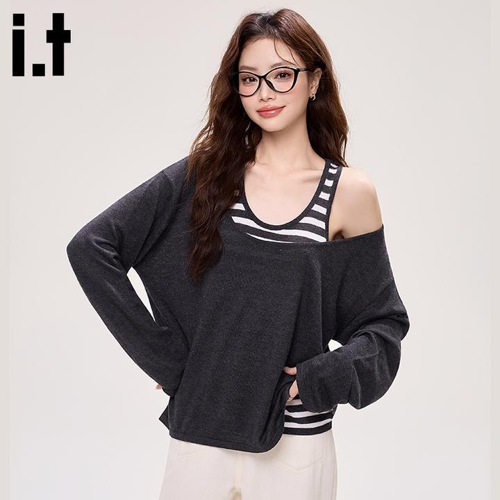 i.t:CHOCOOLATE韩系露肩背心针织罩衫女2025新款纯欲风两件套上衣