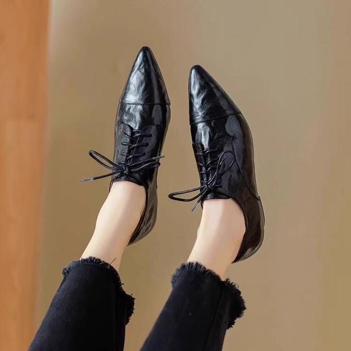 羊皮断码清仓真皮深口系带粗跟小皮鞋女2025爆款时尚百搭春秋单鞋