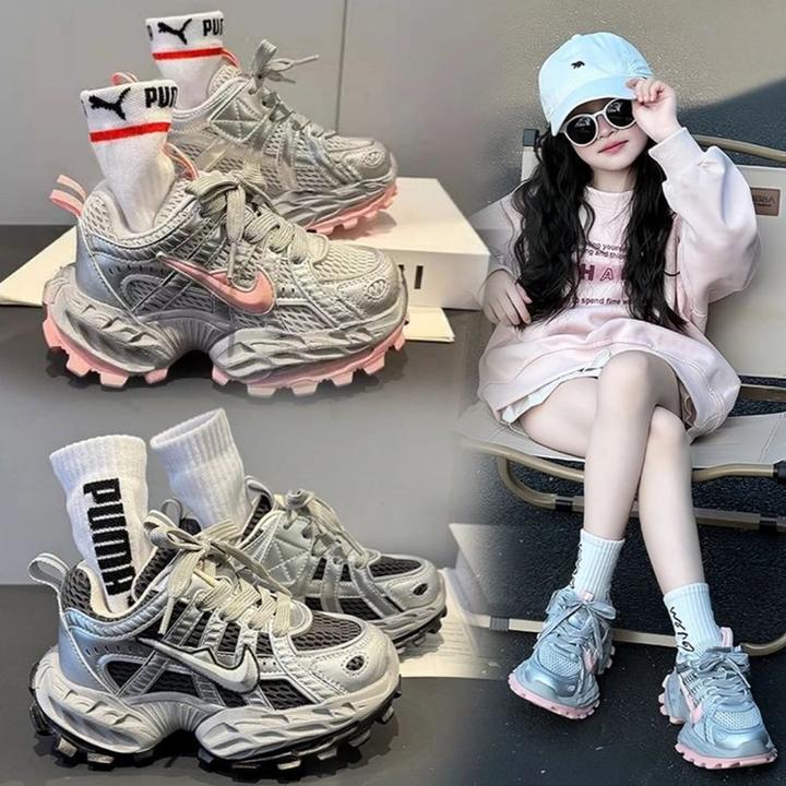 儿童运动鞋女童透气户外跑步鞋子2025春秋新款男童韩系百搭老爹鞋