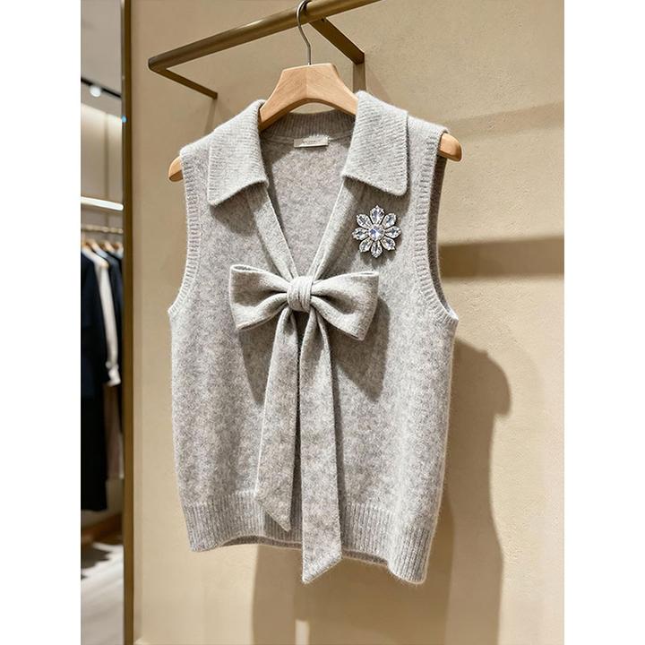 马甲2026新款今年流行爆款独特超好看气质叠穿蝴蝶结灰色针织背心