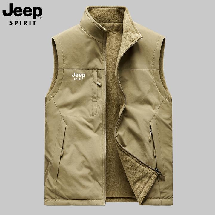 高档吉普双面穿摇粒绒马甲男款秋冬季男士坎肩外穿两面穿马夹背心
