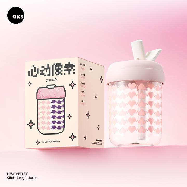 AKS心动像素低温变色吸管杯高颜值创意礼物tritan塑料耐高温水杯