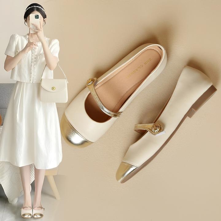 ZHR银色单鞋女2025春新款浅口一字带芭蕾鞋平底软底爆款玛丽珍鞋
