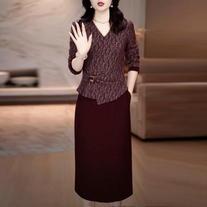 色织精纺高贵女装2025秋季新款复古修身显瘦洋气质假两件连衣裙子