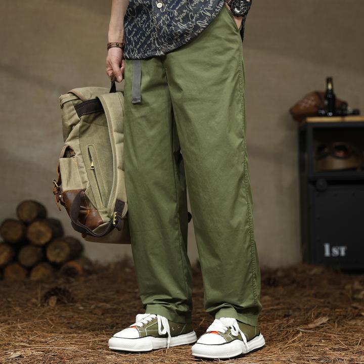 美式复古工装裤男款秋季新款直筒裤潮牌军绿色宽松水洗休闲长裤男