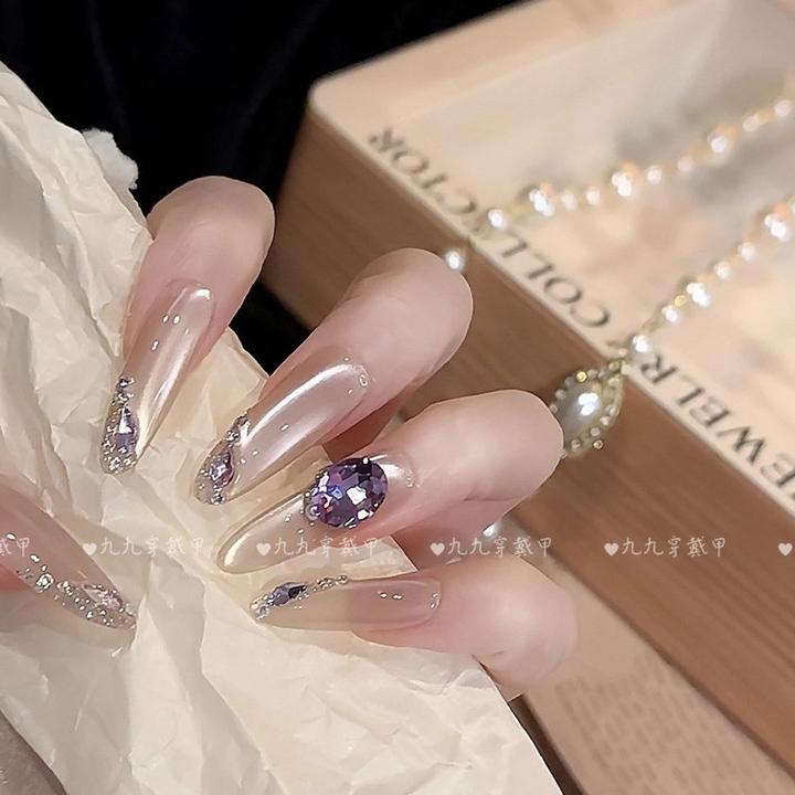 【葡萄碎冰】纯手工穿戴甲穿戴光疗甲冰透渐变纯欲四季流行10片装