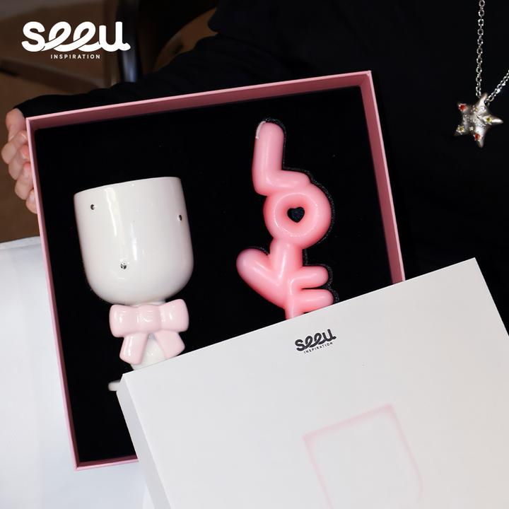 seeu落日告白礼盒陶瓷高脚杯香薰套装情侣闺蜜七夕礼物