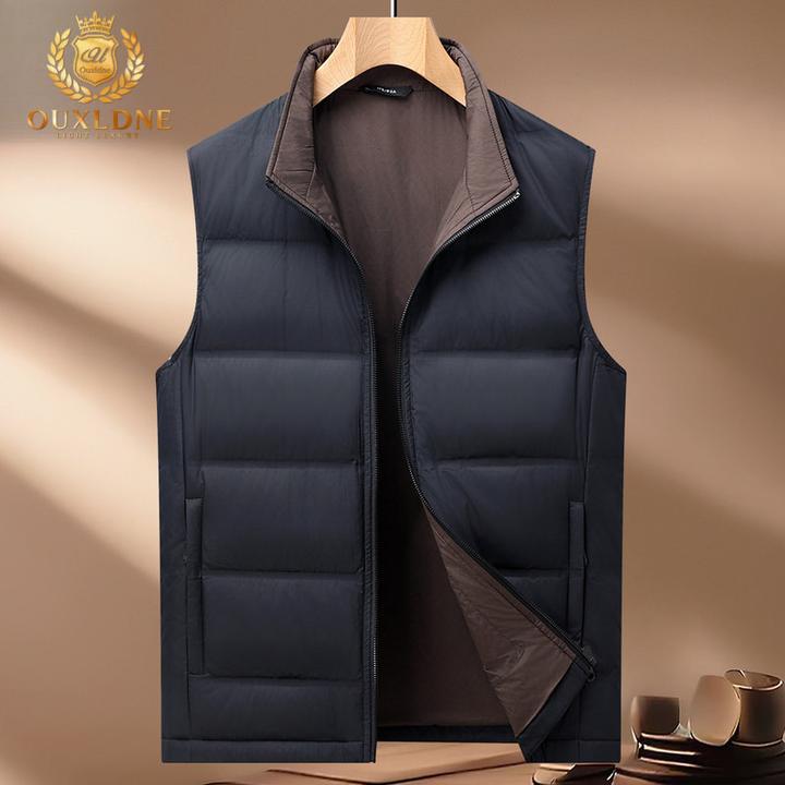 OUXLDNE 新款羽绒服马甲男冬季中老年爸爸装保暖无袖坎肩背心外套