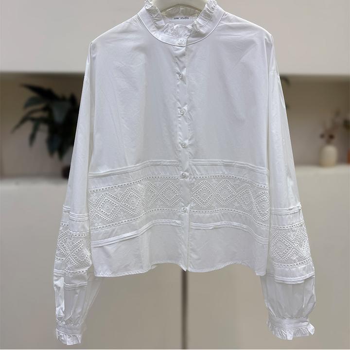 zaw大码女装小众设计感立领衬衫女胖mm遮肚子显瘦高级感上衣25559