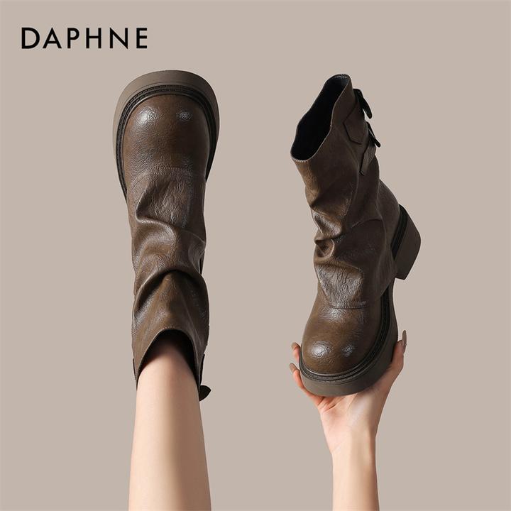 达芙妮马丁靴女2025秋季新款美拉德短靴女西部骑士靴裤管堆堆靴子