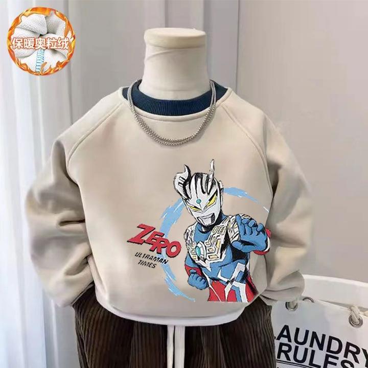 男童卫衣秋冬加绒新款儿童圆领打底男孩炫酷奥特曼洋气中小童上衣