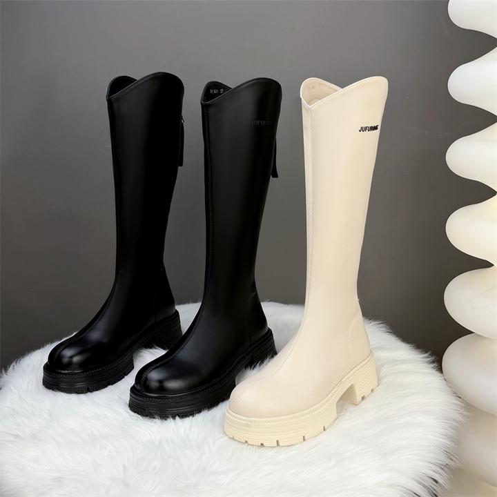 欧货厚底长筒骑士靴女2025秋冬新款加绒软底显瘦配裙时装靴小码34