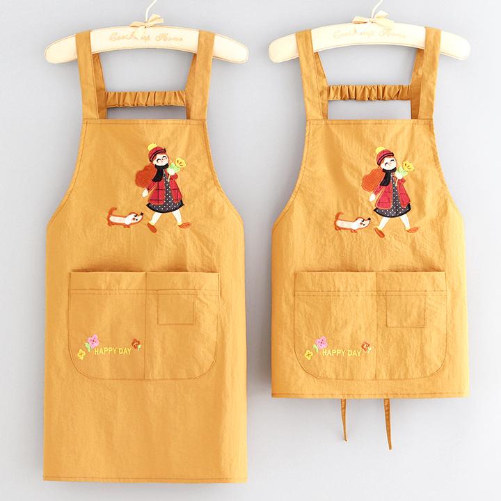 爆款防泼水围裙卡通刺绣围腰定制餐饮上班专用防污厨房做饭家用女