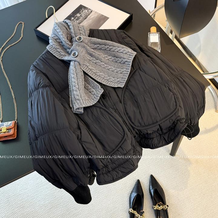 冬季设计感可拆卸针织围巾羽绒服女2025新款韩系时尚潮流百搭外套