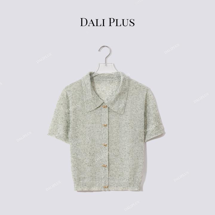 DALI PLUS蝴蝶结亚麻花纱”轻薄纯欲慵懒风女装短袖针织-D5MM2323