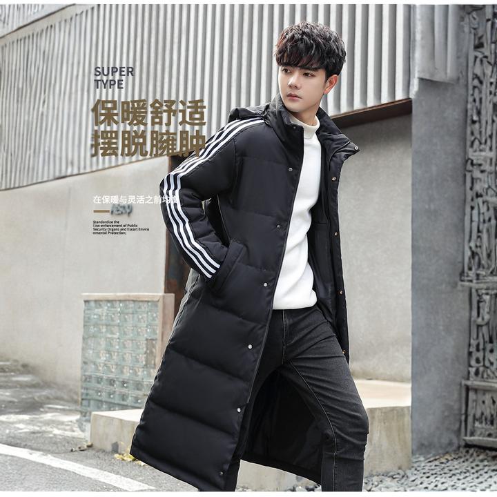 长款过膝羽绒服男女2025冬季新款加厚白鸭绒防寒服情侣三条杠外套