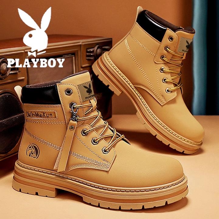 花花公子马丁靴男款沙漠登山高帮工装鞋骑行大头时尚踢不烂大黄靴