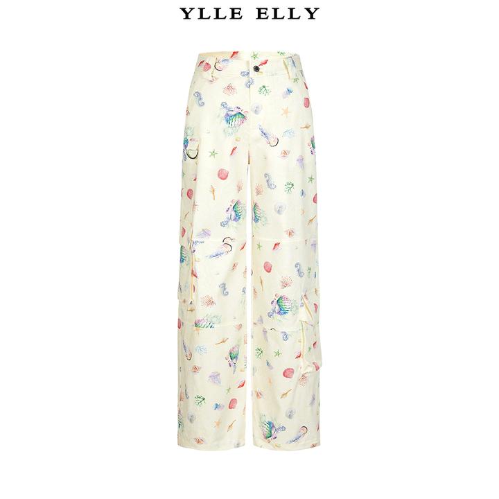 【商场同款】时尚海洋生物印花休闲裤新款高腰棉质长裤Y102310137