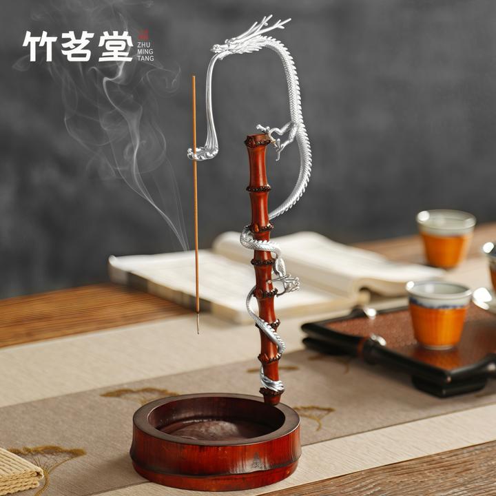 古锡龙头大漆竹制龙挂香线香倒流香盘龙香挂香插座茶空间茶桌摆件