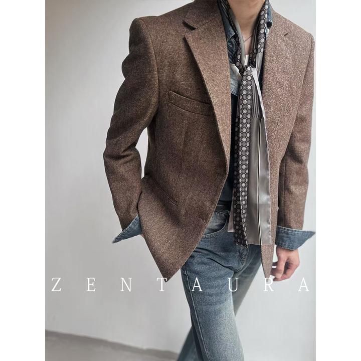 【神盐会长品牌】之南ZENTAURA丨复古毛呢人字纹西装老钱风时尚百搭