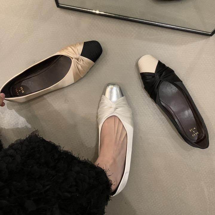 气质名媛单鞋平底鞋女鞋子2025年春秋新款百搭法式小香风浅口瓢鞋