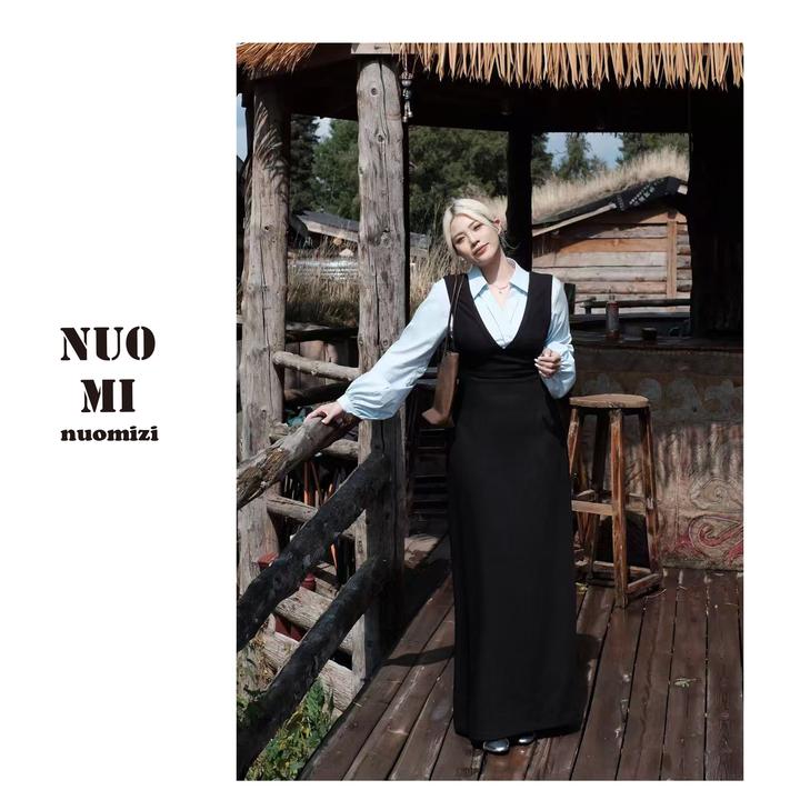 ZOZ糯米子[北海道]假两件连衣裙显瘦收腰时尚长裙设计感气质裙子