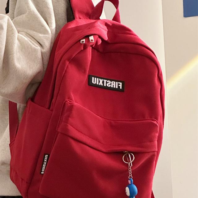 高颜值书包女韩版ins复古色简约百搭双肩包少女学生大容量背包