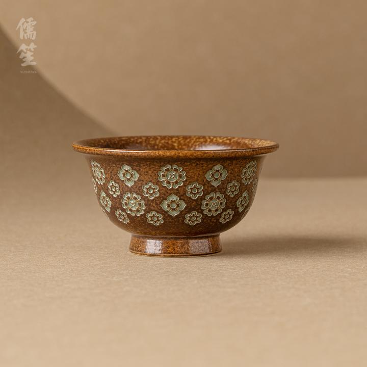 儒笙宝相花手工品茗杯大容量茶碗陶瓷家用中式复古侘寂风茶器