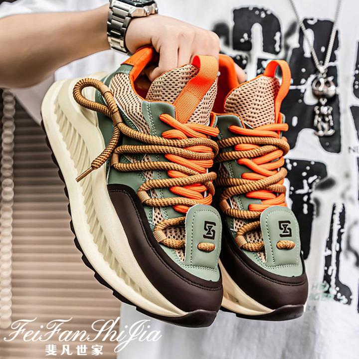 男鞋爆款2025新款秋季透气网面运动鞋潮流休闲百搭厚底韩版潮鞋子