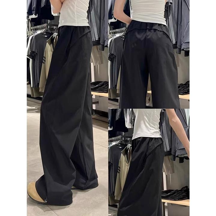 黑色美式速干工装裤女夏季2025新款高腰宽松直筒休闲阔腿运动裤子