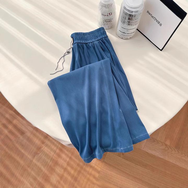 莱赛尔天丝牛仔裤女2025夏季薄款休闲垂感窄版直筒阔腿冰丝裤子