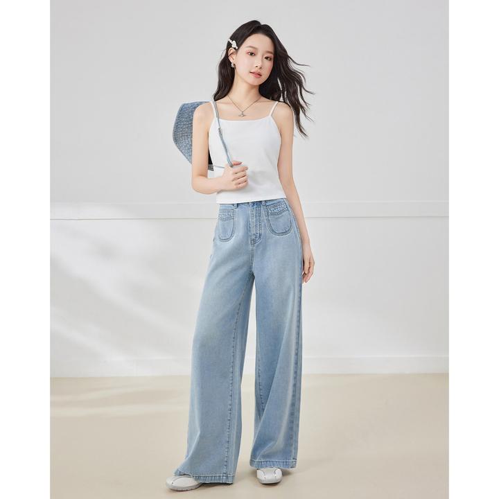 IEF/爱依服裤子2025夏季新款韩版简约通勤显瘦牛仔阔腿裤流光风