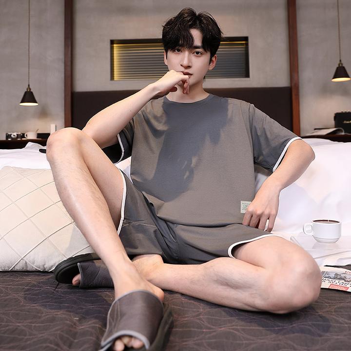 夏季莫代尔男士睡衣夏天薄款男款青年男生简约可外穿家居服套装