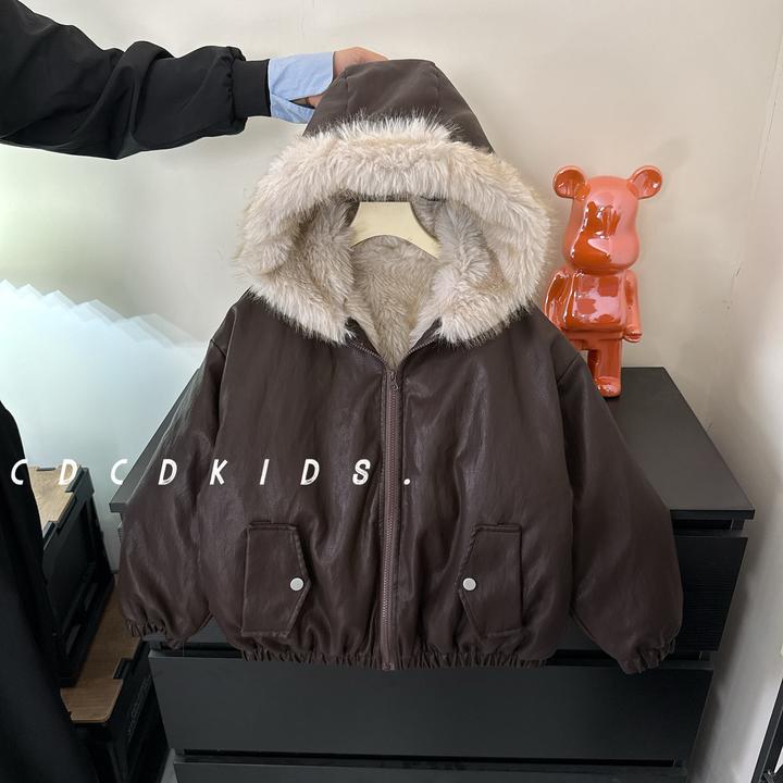 川度25392儿童皮衣棉衣冬季加绒加厚男女童夹克外套冬装百搭棉服