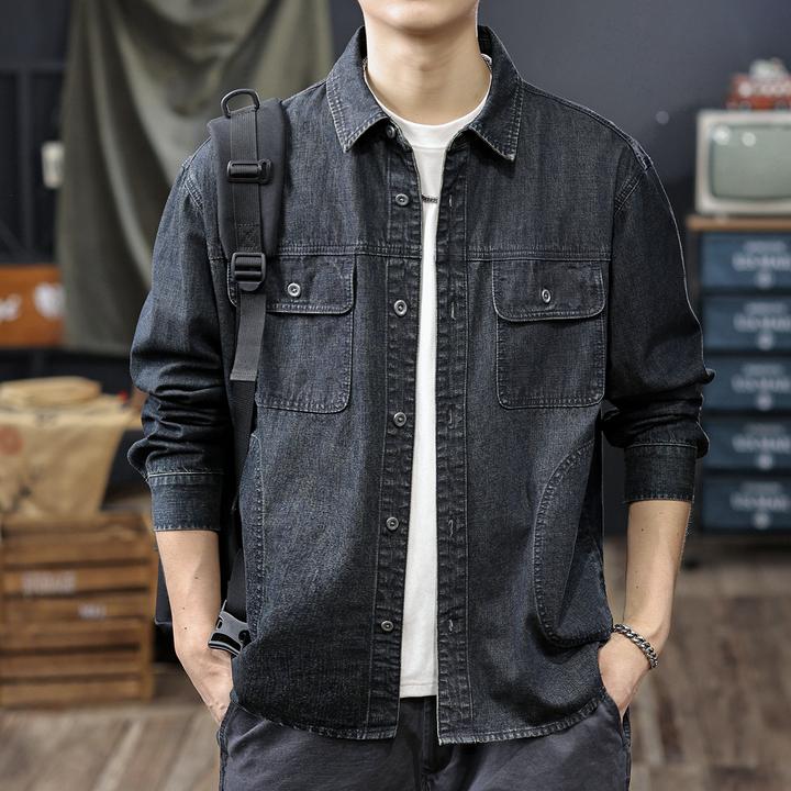 MR.MUDI/穆迪先生美式原浆水洗固色牛仔长袖衬衣男士秋季新款衬衣