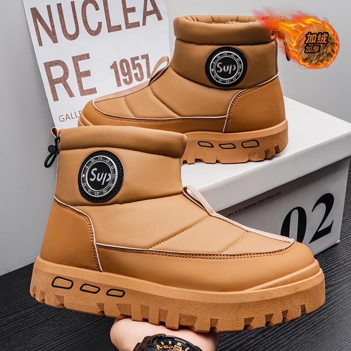 冬季新款厚底加绒加厚保暖棉鞋防水户外一脚蹬雪地靴男款男士防滑