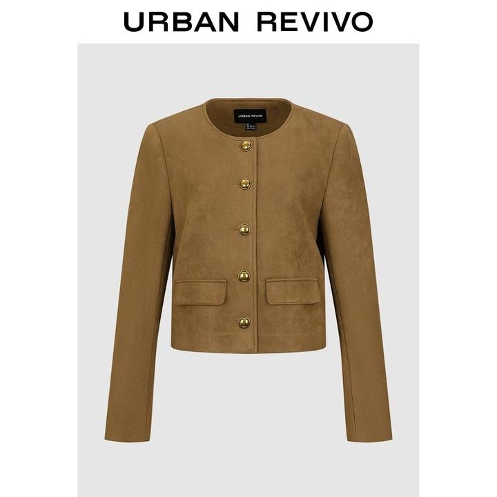 UR2026春季新款女装气质简约绒面单排扣短款外套UWM160009