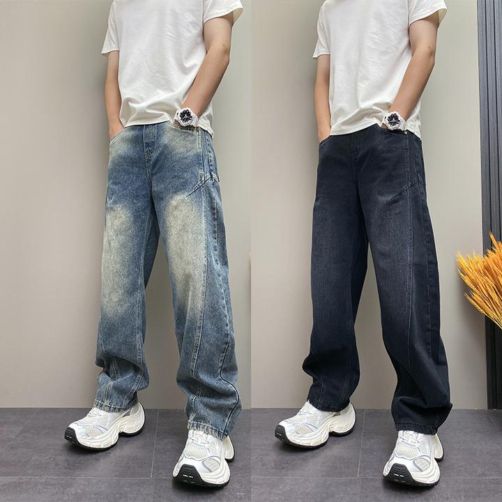 美式复古水洗做旧牛仔裤男2025秋季新款宽松阔腿哈伦休闲萝卜长裤