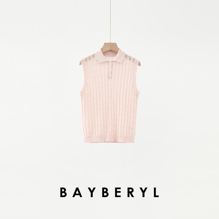 BAYBERYL老贝Polo领绞花纸纱无袖针织背心ZZS5D0302-4/19