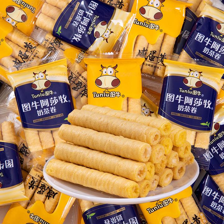 图牛卷心酥咸蛋黄味蛋卷阿莎牧奶茶卷肉松饼干甜点心解馋追剧零食