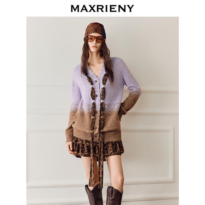 【商场同款】MAXRIENY慵懒感宽松渐变v领毛织开衫外套25冬款