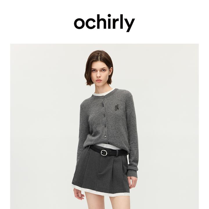 OCHIRLY欧时力 兔绒羊毛针织外套女开衫毛衣软糯保暖2025秋季新