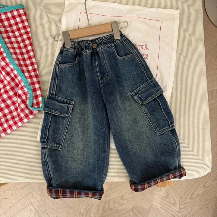 男童加绒牛仔裤冬季2025新款儿童秋冬款一体绒工装裤宝宝保暖裤子