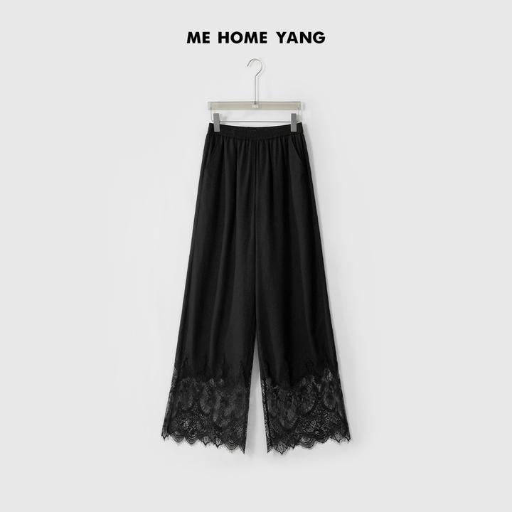 ME【黑蕾冰垂裤】天丝亚麻混纺垂坠透气高腰显瘦百搭裤子MESS3716