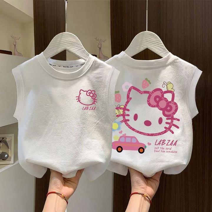 kt猫童装背心女童宝宝可爱百搭上衣小女孩韩系ins纯棉白色无袖T恤