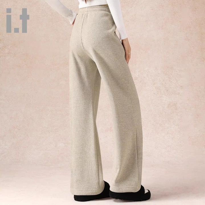 it FINGERCROXX垂感阔腿裤女2025秋冬季糯米宽松大码加绒休闲裤子