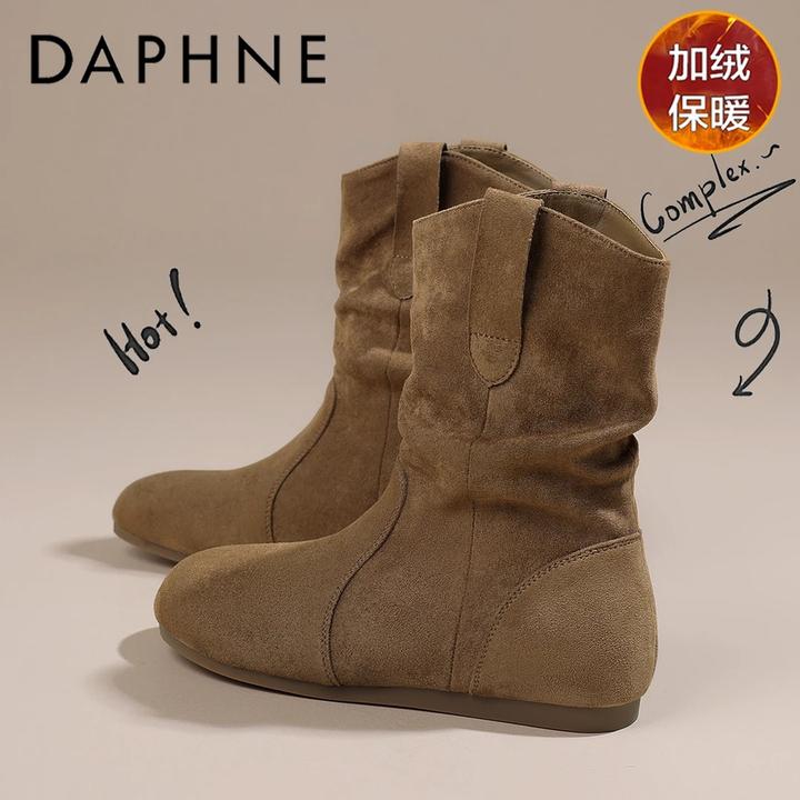 达芙妮高级感靴子女款冬季新款内增高堆堆靴加绒保暖软底显瘦棉靴